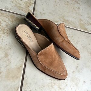 Antonio Melani cognac suede and leather mule